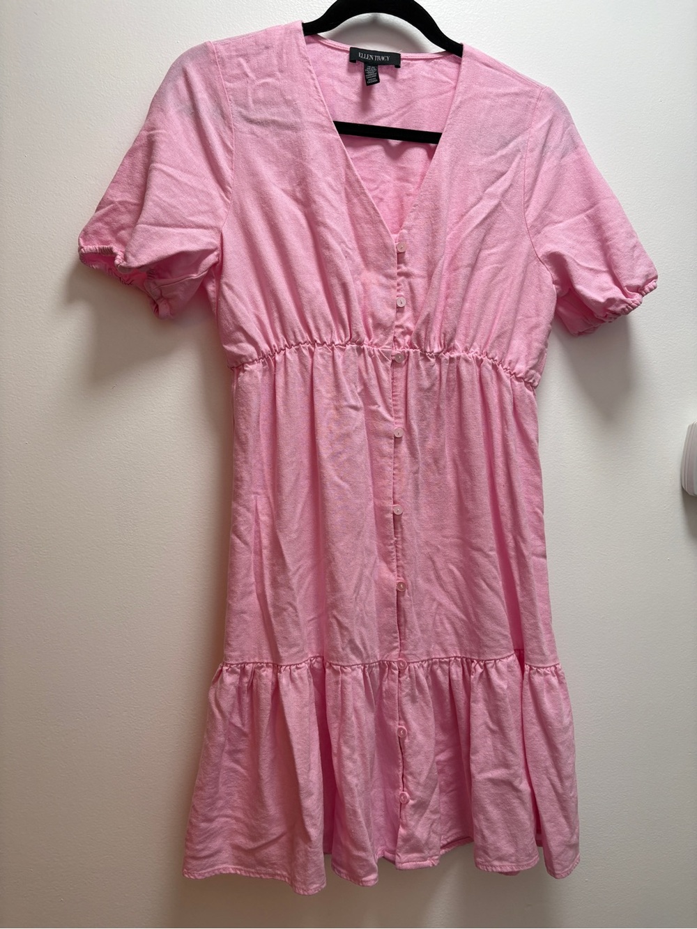 Ellen Tracy Pink Tiered Linen Blend Casual Dress- xs - Garden Party, Minimal